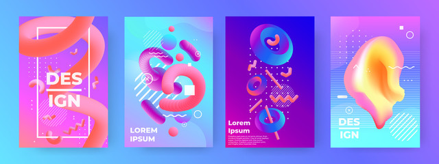 Abstract poster. Modern design futuristic banners with vibrant gradient shapes and minimalist elements. Vector geometric music flyers abstracts poster and designs creative bright texture
