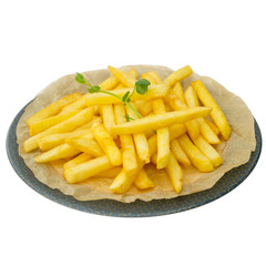 french fries large portion in a plate without background