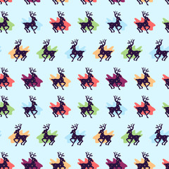 Seamless pattern from stars and deer, a silhouette with stars inside. Vector illustration
