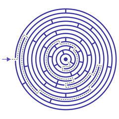 Labyrinth shape design element. Three entrance, one exit and one right way to go, but many paths to deadlock.