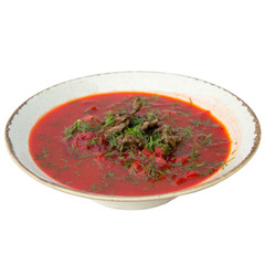 classic russian borsch in a plate without background