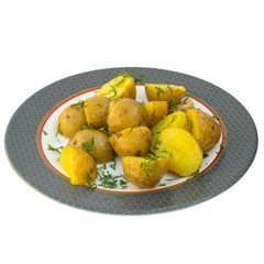 fried boiled potato halves without background