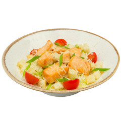 salmon salad with tomatoes without beer background