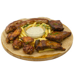 pork ribs skewers sausages potatoes for beer a great snack without a background