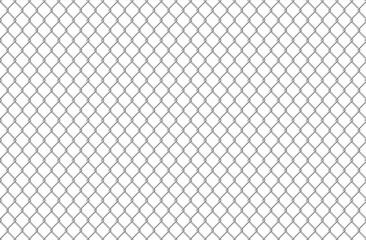 Fototapeta premium Wire fence pattern. Seamless steel texture background, realistic chainlink safe fence isolated on white. Vector illustration wire mesh steel grid. Metal construction prison, mesh like security concept