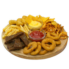 onion rings bread and cheese for beer a great snack without a background