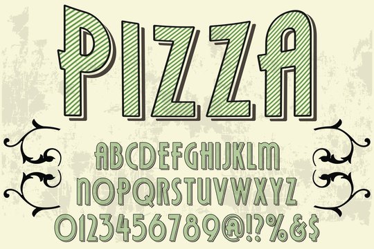 Grunge font typeface vector named vintage pizza Vector illustration