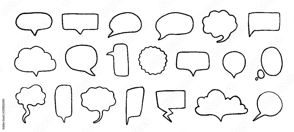 Poster doodle speech bubbles. hand drawn elements for quotes and text with pencil sketch lines and grunge s