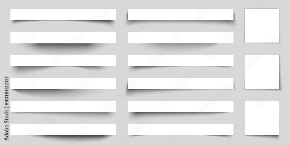 Aufkleber Realistic paper shadow effects. Web banners shadows with corners. Poster flyer set. Vector sticker with curved edges cast shadows on a gray background