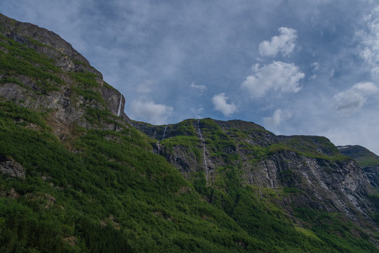 Kjelfossen Waterfall from Gudvangen, Sogn og Fjordane, Norway. July 2019