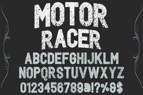 typeface font 3d, grunge vector motor racer