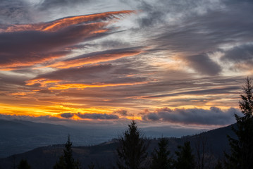 Obraz premium Beautiful sunrise in the mountains with clouds, Czech