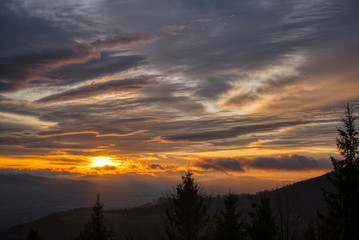 Obraz premium Beautiful sunrise in the mountains with clouds, Czech