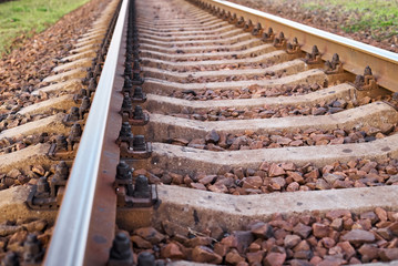 Close up railway track. Part of the railroad