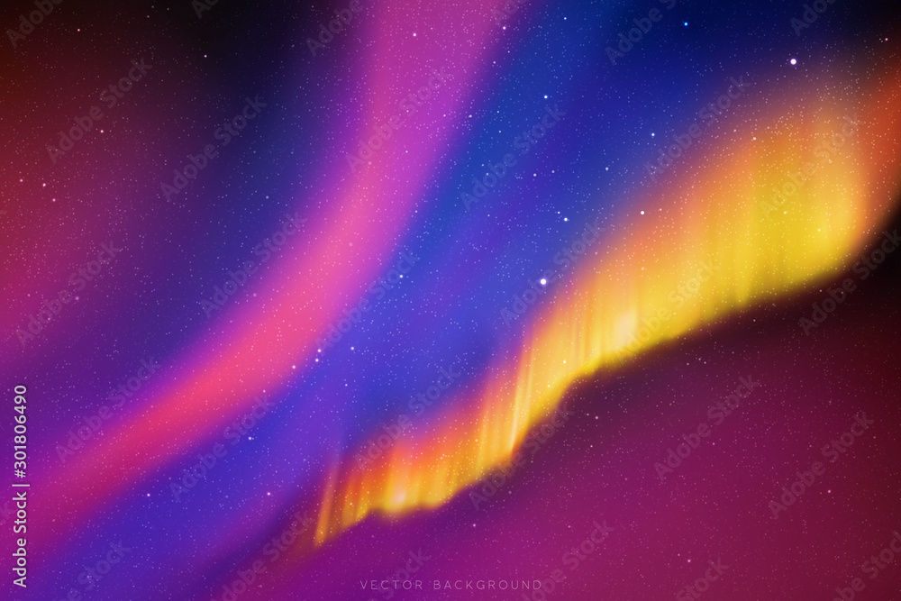 Sticker night starry sky. northern lights. purple blue yellow aurora borealis