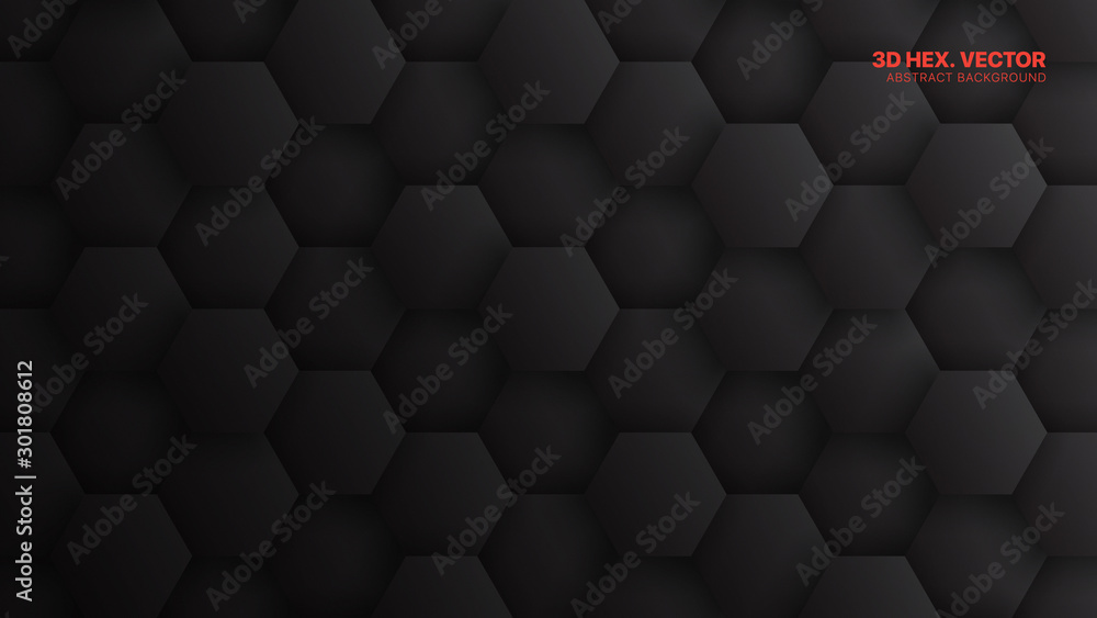Poster 3d vector hexagons pattern technology dark gray abstract background. concept scientific tech hexagon