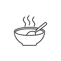 Bowl of hot soup with spoon icon thin line for web and mobile, modern minimalistic flat design. Vector abstract logo or emblem.
