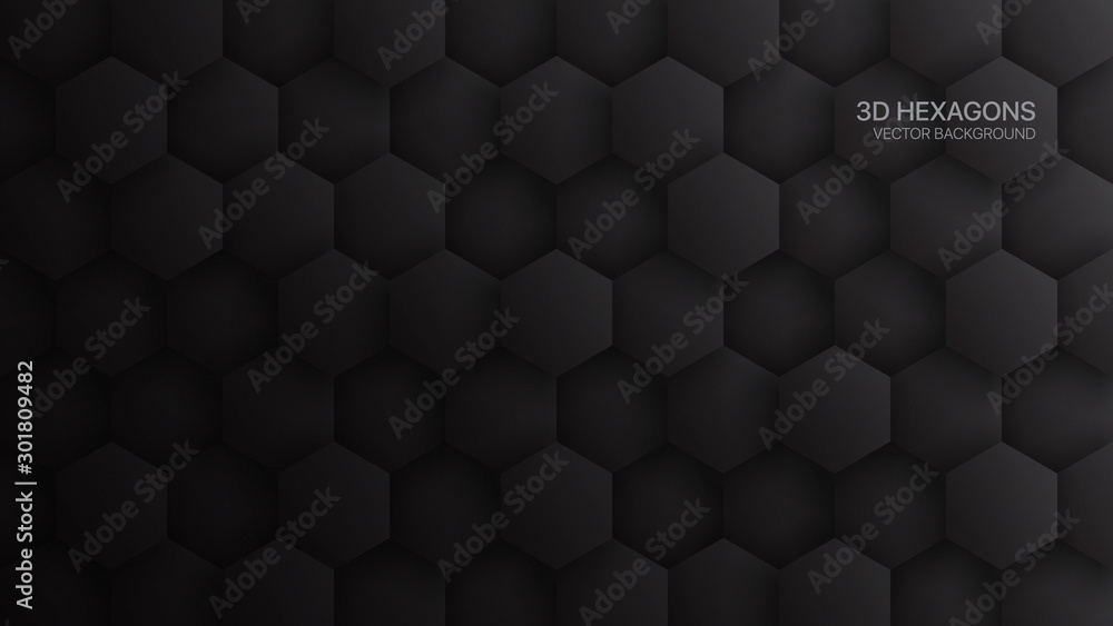 Poster 3d vector hexagon pattern dark gray abstract technological background. tech scientific concept hexag