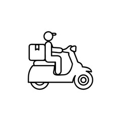 Shipping fast delivery man riding motorcycle icon symbol, Pictogram flat outline design for apps and websites, Isolated on white background, Vector illustration