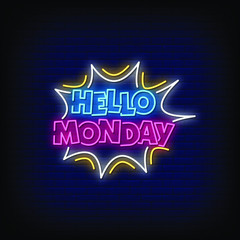 Hello Monday Neon Signs Style Text Vector