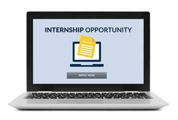 Internship concept on laptop computer screen isolated on white