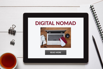 Digital nomad concept on tablet screen