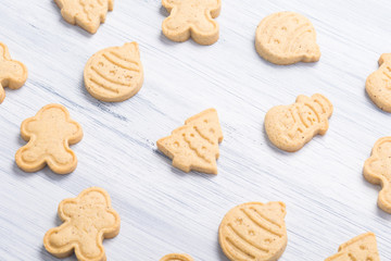 Christmas different shaped cookies on a light gray background