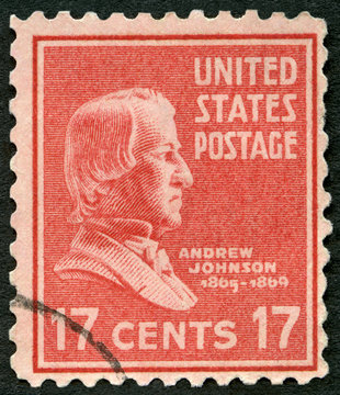 USA - 1937: shows portrait Andrew Johnson (1808-1875), Presidential Issue, 1937