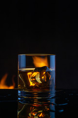  whiskey ice fire on a black background2