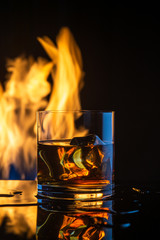  whiskey ice fire on a black background3