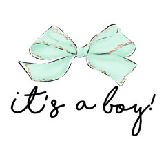 Hand drawn bow ribbon and pen lettering -  gender reveal baby shower party 