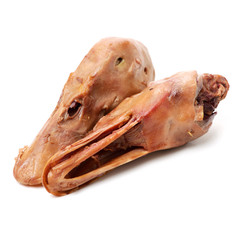 Braised duck heads, Chinese cuisine on white background