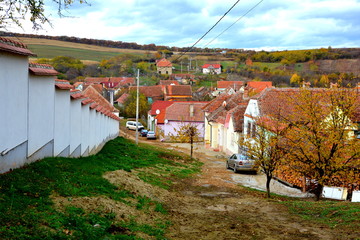 Typical rural landscape and peasant houses in Garbova, Transylvania, Romania. The settlement was...