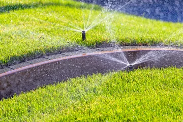 Fotobehang Automatic underground irrigation sprinkler system © kalpis