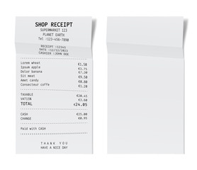 Template of a shop receipt. Mockup of a check from mall