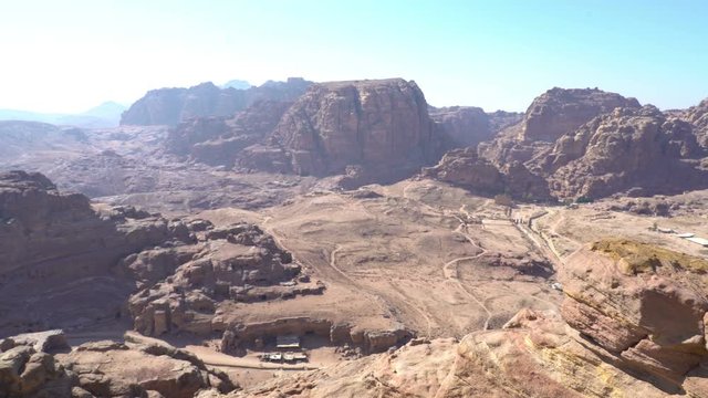 ancient city petra looking from the top tracking shot