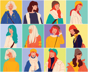 Diverse women faces background, women different style