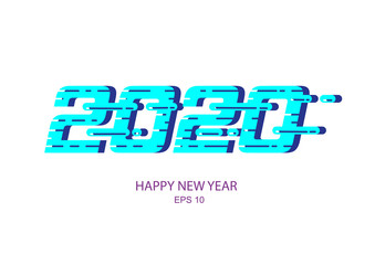  Lettering 2020 vector .Happy New Year Glitch.
