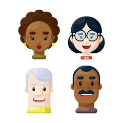 Professional People Flat Vector Cartoon Head Illustration Set
