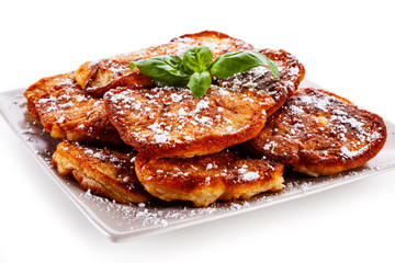 Pancakes on white background