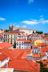 Naklejka na ściany i meble Beautiful panoramic view of old district Alfama, Lisbon, Portugal