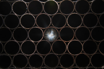 Plant for the production of metal pipes. Stack of steel pipes