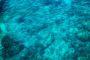 Seething Mediterranean sea water, top view in the open sea