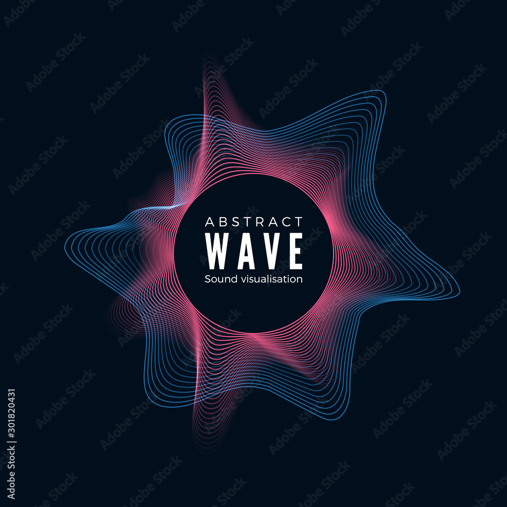 Poster design of digital radial sound waves. abstract audio equalizer effect. dynamic spectrum of music imp