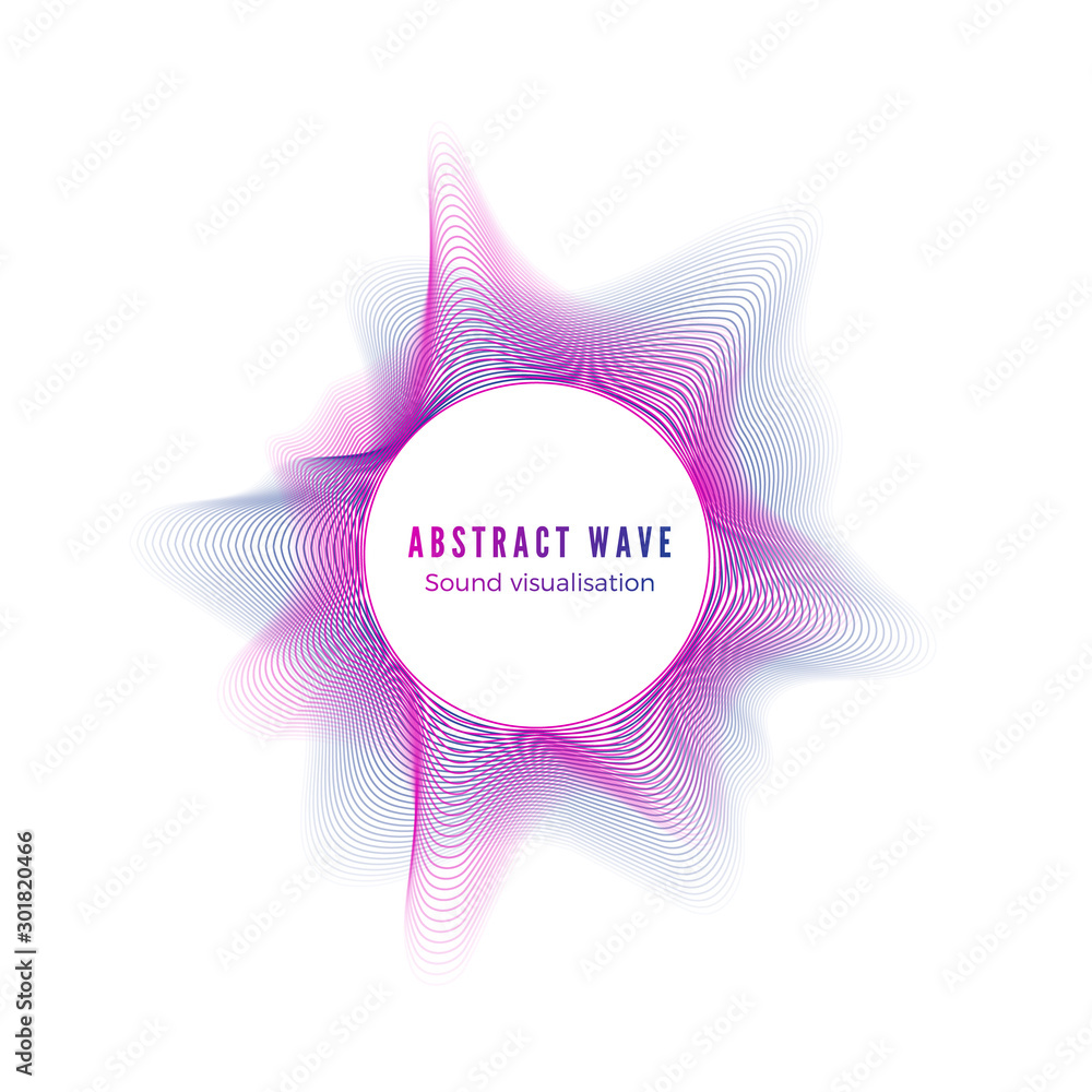 Poster abstract color radial sound wave. digital music visualization. red and blue waveforms template. audi