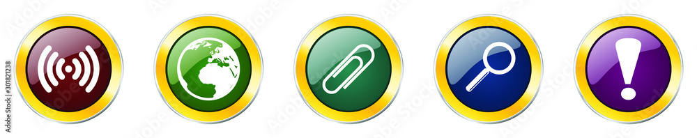 Poster Set of colorful web glossy vector icons, earth, wifi and office buttons in eps 10 for webdesign and mobile applications