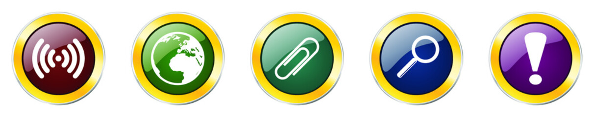Set of colorful web glossy vector icons, earth, wifi and office buttons in eps 10 for webdesign and mobile applications