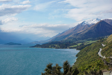 Fototapeta na wymiar Montains and Lake Glenorchy New Zealand