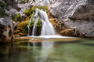 Fototapeta na wymiar Ourlia waterfalls near Dion village, Olympus mountain, Greece