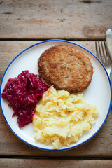 Pork chop cutlet with masked potatoes & beetroots 